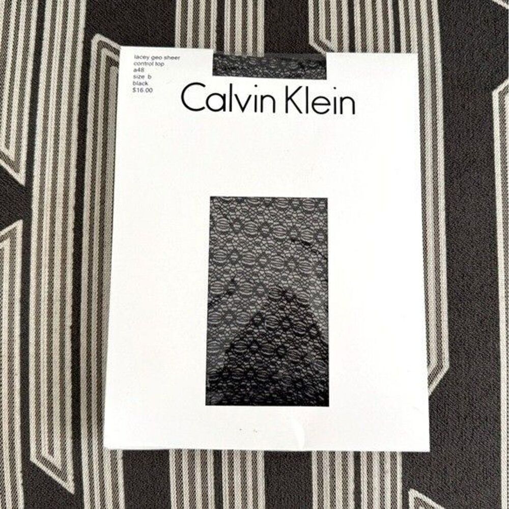 NWT Calvin Klein Black Geo Lace Open Knit Sheer Tights Size S/M